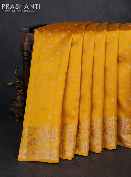 Chiniya silk saree mustard yellow with allover thread & zari woven buttas and woven border