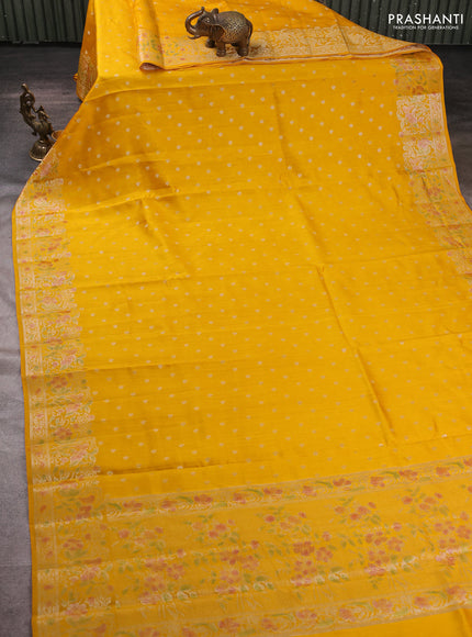 Chiniya silk saree mustard yellow with allover thread & zari woven buttas and woven border