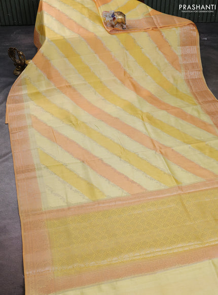 Chiniya silk saree pale yellow and orange with allover thread & zari weaves and zari woven border