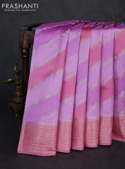 Chiniya silk saree lavender and pink with allover thread & zari weaves and zari woven border