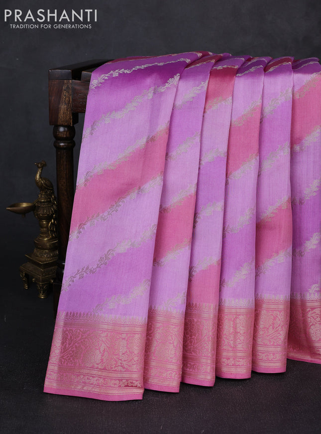 Chiniya silk saree lavender and pink with allover thread & zari weaves and zari woven border