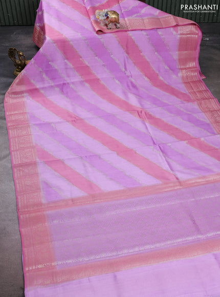 Chiniya silk saree lavender and pink with allover thread & zari weaves and zari woven border