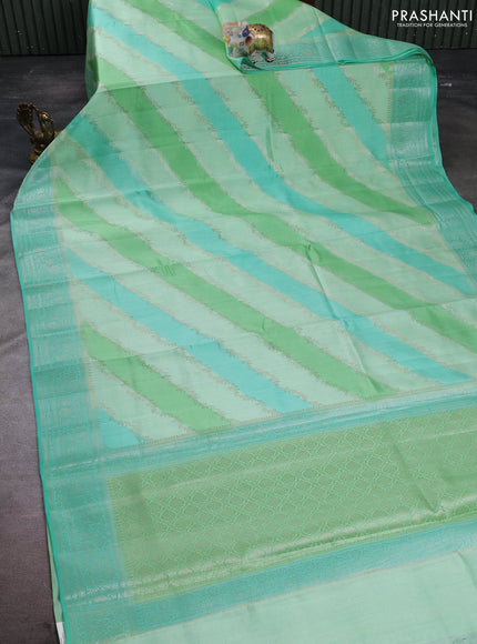 Chiniya silk saree teal green with allover thread & zari weaves and zari woven border
