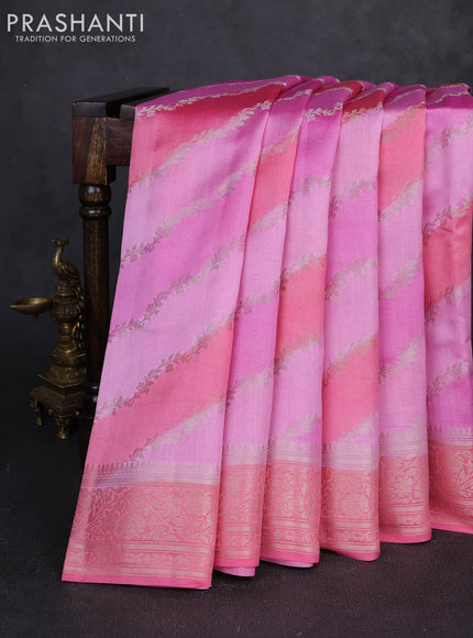 Chiniya silk saree light pink and peach pink with allover thread & zari weaves and woven border