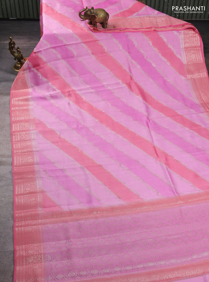 Chiniya silk saree light pink and peach pink with allover thread & zari weaves and woven border