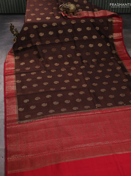 Chiniya silk saree coffee brown and maroon with allover thread & zari weaves and woven border