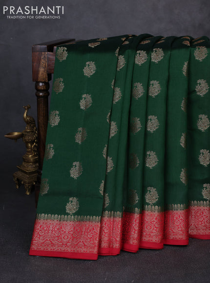 Chiniya silk saree bottle green and maroon with allover thread & zari weaves and woven border