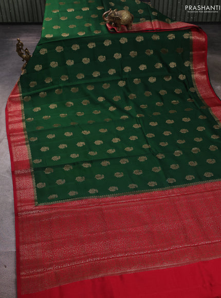 Chiniya silk saree bottle green and maroon with allover thread & zari weaves and woven border