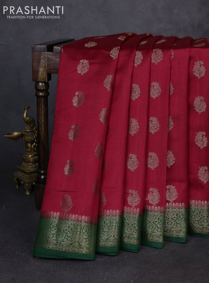 Chiniya silk saree maroon and bottle green with allover thread & zari weaves and woven border