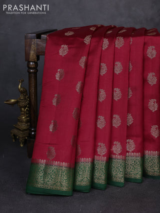 Chiniya silk saree maroon and bottle green with allover thread & zari weaves and woven border