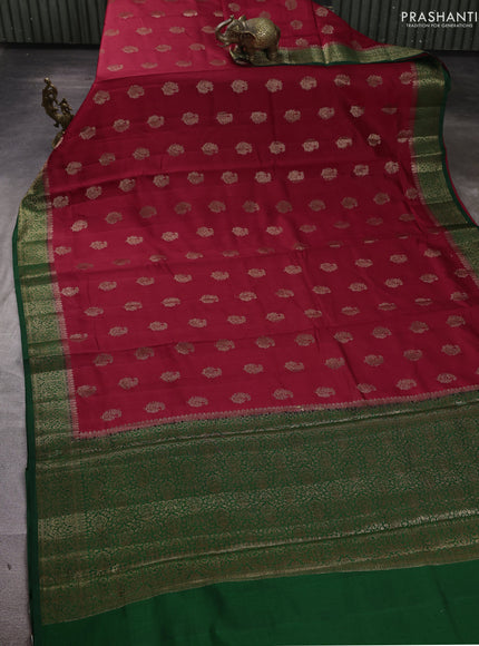 Chiniya silk saree maroon and bottle green with allover thread & zari weaves and woven border