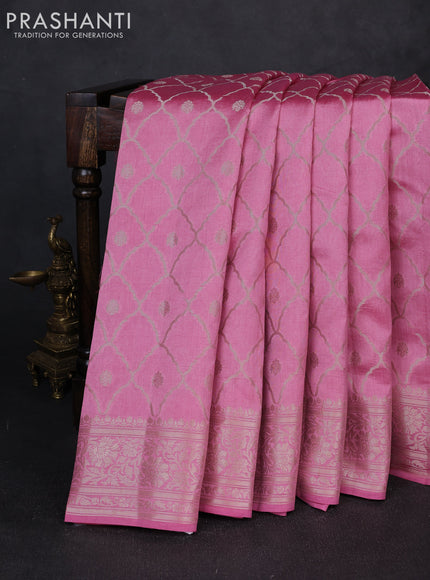 Chiniya silk saree light pink with allover thread & zari weaves and zari woven border