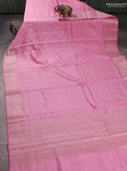 Chiniya silk saree light pink with allover thread & zari weaves and zari woven border