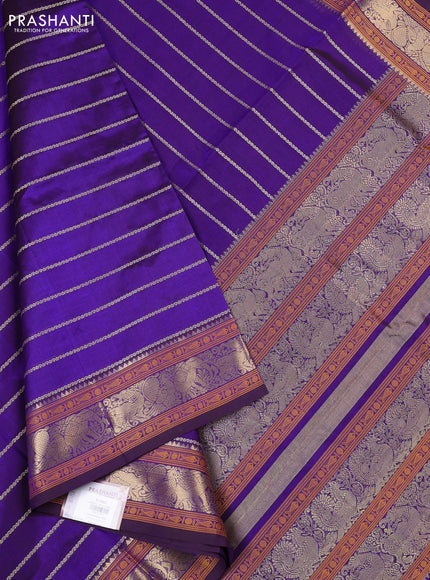 Kanchipuram silk cotton saree violet with allover thread weaves and thread & zari woven border