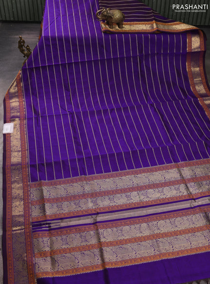 Kanchipuram silk cotton saree violet with allover thread weaves and thread & zari woven border