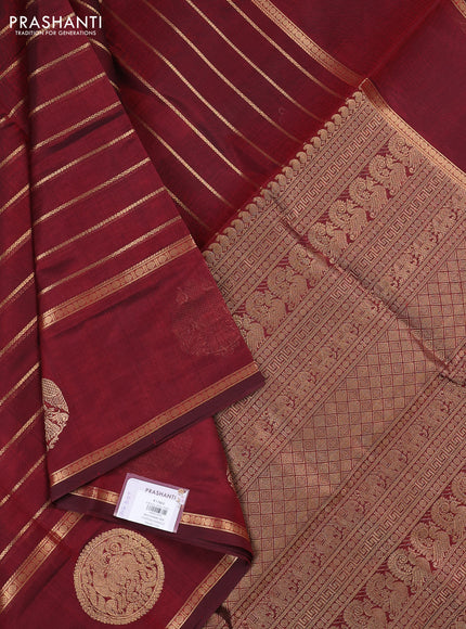 Kanchipuram silk cotton saree maroon with allover veldhari weaves and long rettapet zari woven butta border