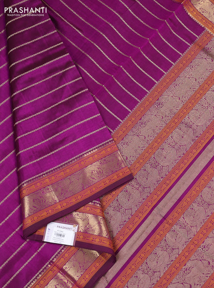 Kanchipuram silk cotton saree magenta pink with allover thread weaves and thread & zari woven border