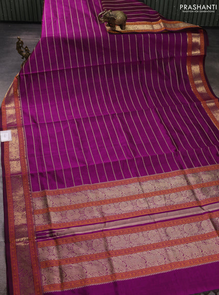 Kanchipuram silk cotton saree magenta pink with allover thread weaves and thread & zari woven border