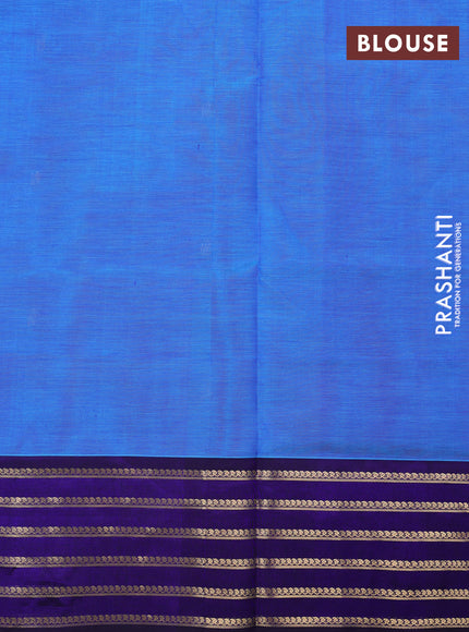 Kanchipuram silk cotton saree blue and deep violet with zari woven buttas and long zari woven border