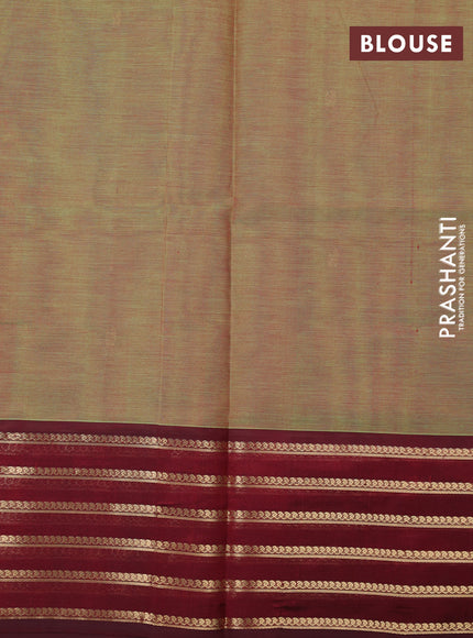 Kanchipuram silk cotton saree manthulir green and maroon with zari woven buttas and long zari woven border