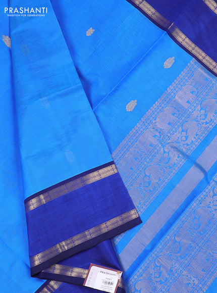 Kanchipuram silk cotton saree blue and navy blue with zari woven buttas and rettapet zari woven border