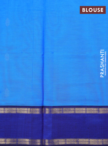 Kanchipuram silk cotton saree blue and navy blue with zari woven buttas and rettapet zari woven border