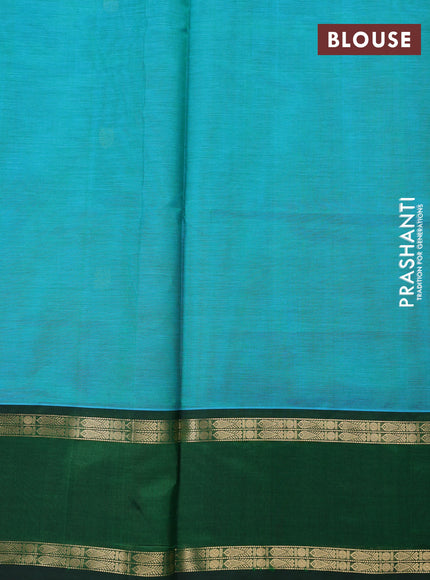 Kanchipuram silk cotton saree teal green and bottle green with zari woven buttas and rettapet zari woven border