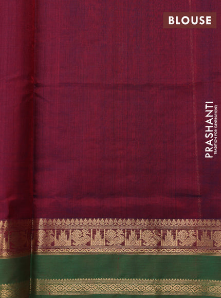 Kanchipuram silk cotton saree maroon and green with allover zari stripe pattern and rettapet zari woven border