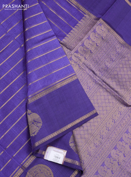 Kanchipuram silk cotton saree blue with allover veldhari weaves and long rettapet zari woven butta border
