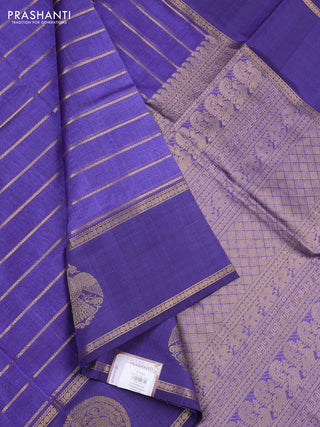 Kanchipuram silk cotton saree blue with allover veldhari weaves and long rettapet zari woven butta border