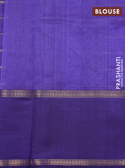 Kanchipuram silk cotton saree blue with allover veldhari weaves and long rettapet zari woven butta border