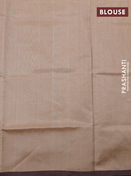 Kanchipuram silk cotton saree beige and brown shade with zari woven buttas and piping border