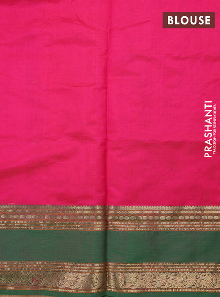 Kanchipuram silk cotton saree pink and green with zari woven buttas and rettapet zari woven border