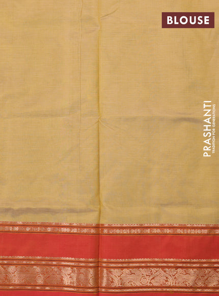 Kanchipuram silk cotton saree sandal and orange with zari woven buttas and rettapet zari woven border