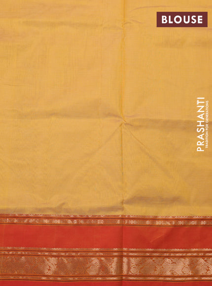 Kanchipuram silk cotton saree yellow and orange with zari woven buttas and rettapet zari woven border