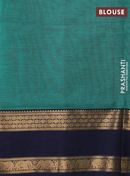 Kanchipuram silk cotton saree teal green and navy blue with zari woven buttas and rettapet zari woven border