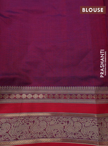 Kanchipuram silk cotton saree wine shade and red with allover zari checked pattern and rettapet thread & zari woven border