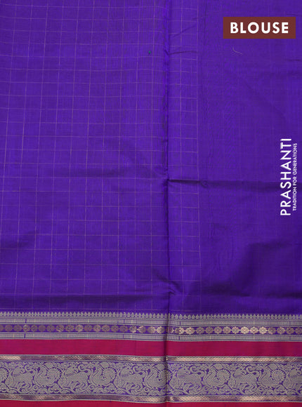 Kanchipuram silk cotton saree violet and pink with allover zari checked pattern and rettapet thread & zari woven border