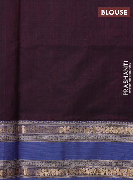 Kanchipuram silk cotton saree deep wine and pastel blue with allover thread checked pattern and rettapet thread & zari woven border