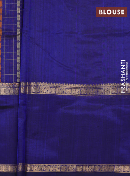 Kanchipuram silk cotton saree navy blue with allover thread checks & 1000 buttas and long rettapet zari woven border