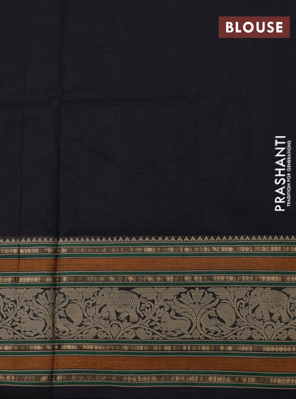 Kanchipuram silk cotton saree black with thread & zari woven buttas and long thread & zari woven border