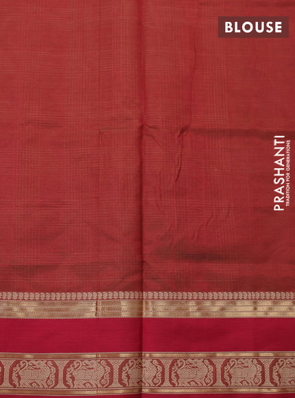 Kanchipuram silk cotton saree maroon shade and red with allover thread checked pattern and rettapet thread & zari woven border