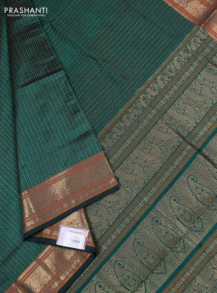 Kanchipuram silk cotton saree green with laksha deepam thread weaves and zari woven border