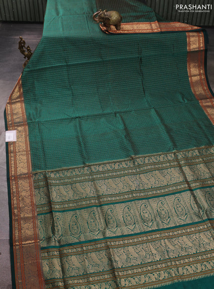 Kanchipuram silk cotton saree green with laksha deepam thread weaves and zari woven border