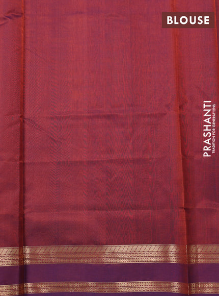 Kanchipuram silk cotton saree dual shade of rust and purple with zari woven buttas and rettapet zari woven butta border