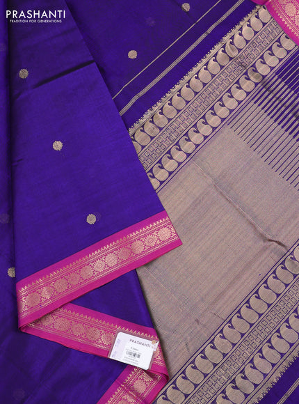 Kanchipuram silk cotton saree violet and pink with zari woven buttas and temple design zari woven border