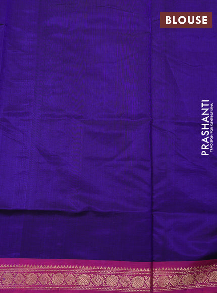 Kanchipuram silk cotton saree violet and pink with zari woven buttas and temple design zari woven border