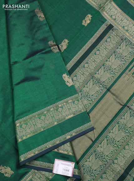 Kanchipuram silk cotton saree green with zari woven buttas and rettapet zari woven border