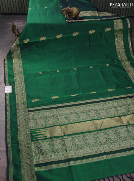 Kanchipuram silk cotton saree green with zari woven buttas and rettapet zari woven border