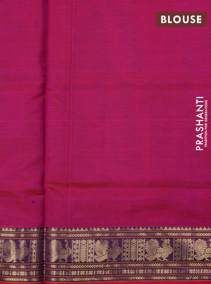 Kanchipuram silk cotton saree pink and purple with allover thread checks & 1000 buttas and temple design zari woven border